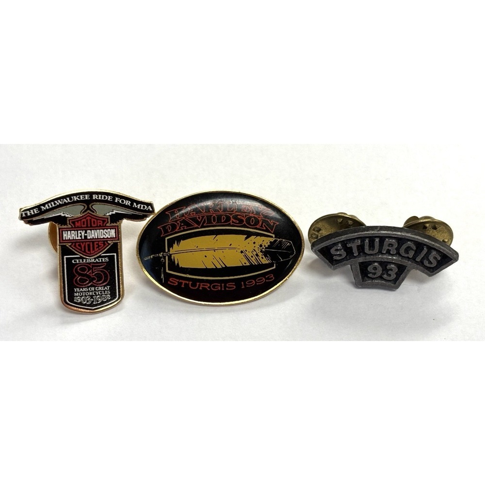 Vintage Harley Davidson Pin Lot Sturgis 1993 85th Anniversary MDA Ride 3 Pins